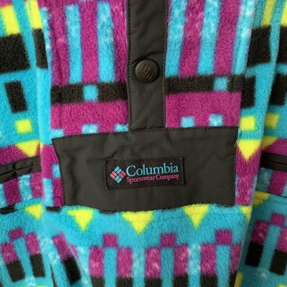 COLUMBIA Fleece Coat Sz Large Colorful High Neck Zip Pockets Aztec Print NWOT B7 - Picture 3 of 7